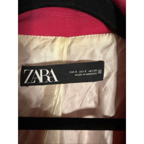 Zara Women's Peak Lapel Quarter Roll Tab Sleeve Blazer Jacket Fuchsia Small - Picture 4 of 7